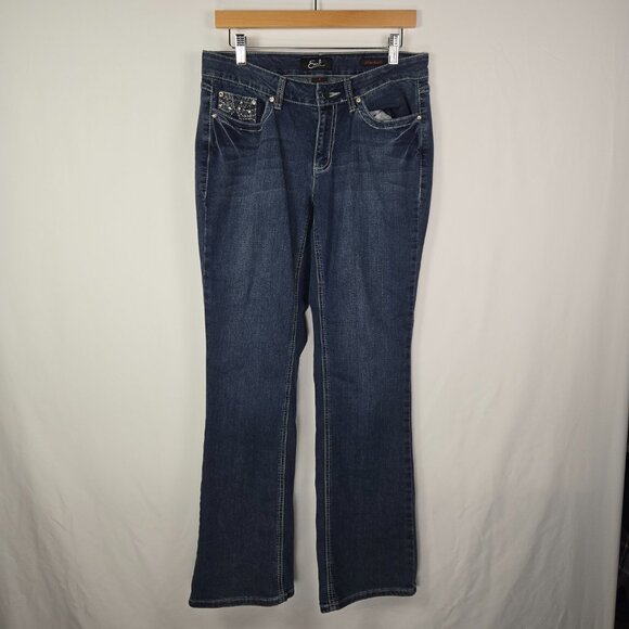 Earl Jean‎ Slim Boot Jeans Women’s 8 Lace Embellished Pockets Denim Blue - Picture 1 of 13